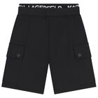 Boys Black Logo Shorts, 1, hi-res