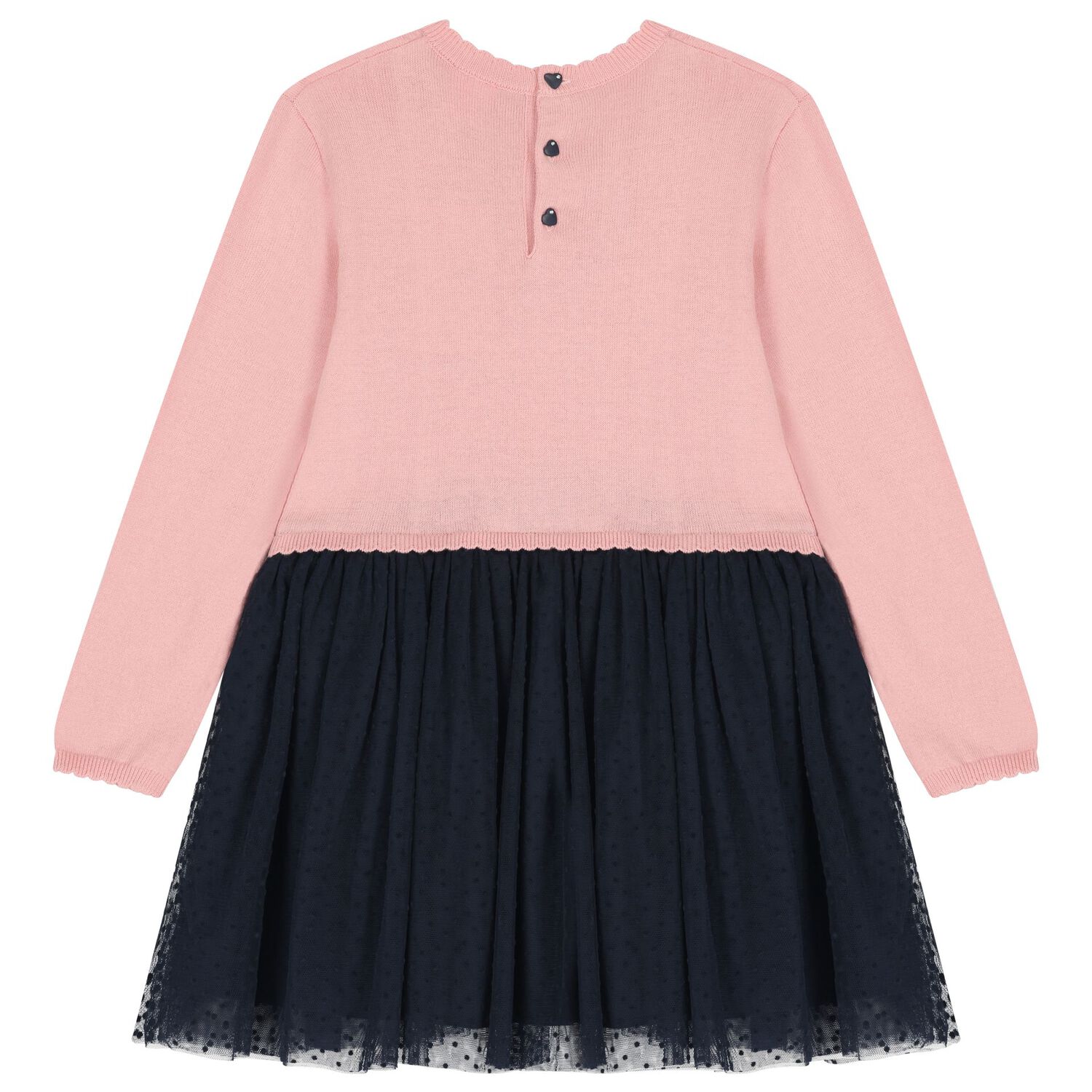 فستان محبوك للبنات باللون الوردي والأزرق الداكن, 1, hi-res