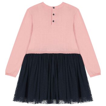 Girls Pink & Navy Blue Knitted Dress