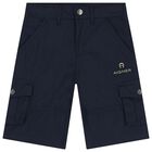 Boys Navy Blue Logo Shorts, 1, hi-res
