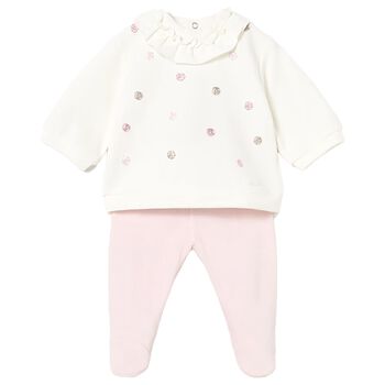 Baby Girls Ivory & Pink 2 Piece Babygrow