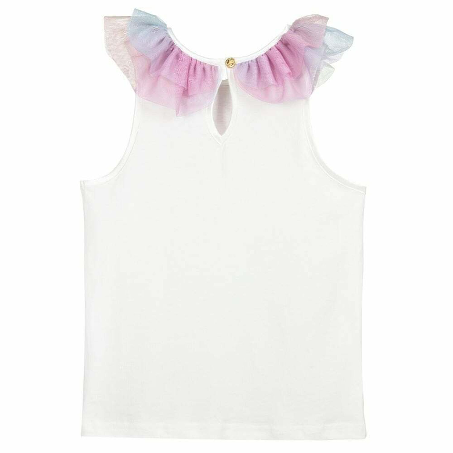 Girls White & Rainbow Tulle Top, 1, hi-res