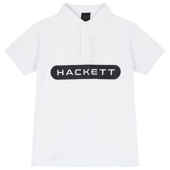 Boys White Cotton Logo Polo Shirt
