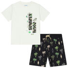 Boys Ivory & Black Graphic Shorts Set, 1, hi-res