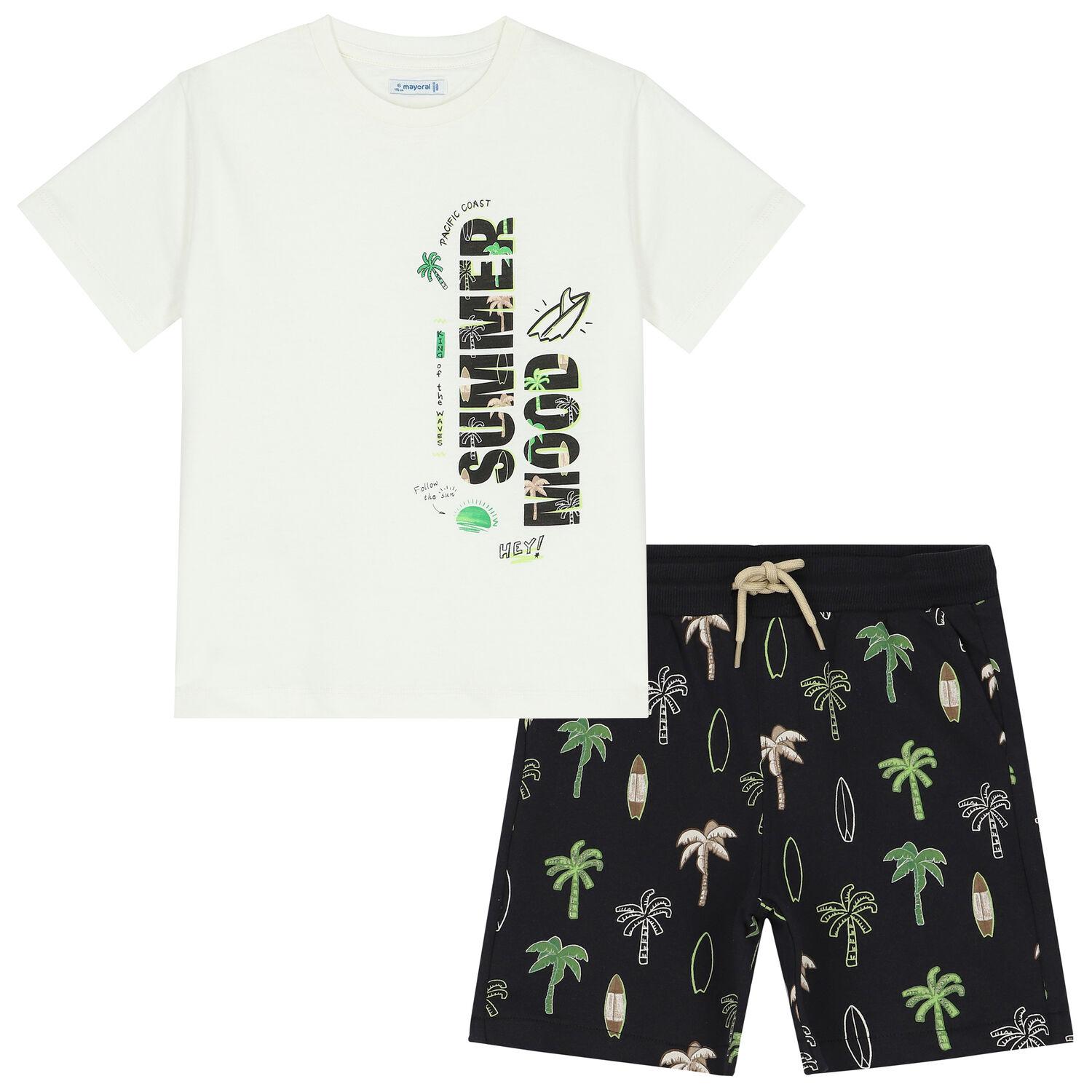 Boys Ivory & Black Graphic Shorts Set, 1, hi-res