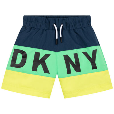 Boys Navy, Green & Yellow Logo Swim Shorts
