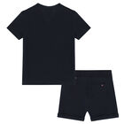 Baby Boys Navy Blue Logo Shorts Set, 1, hi-res