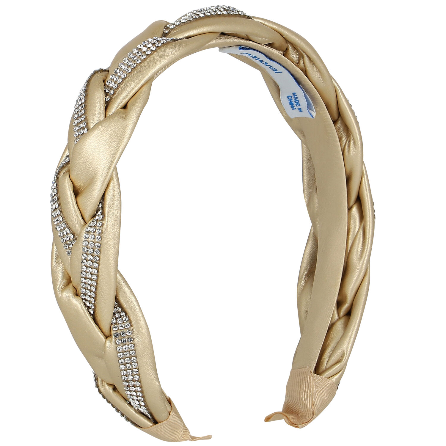 Girls Gold Plaited Diamante Headband, 3, hi-res image number null