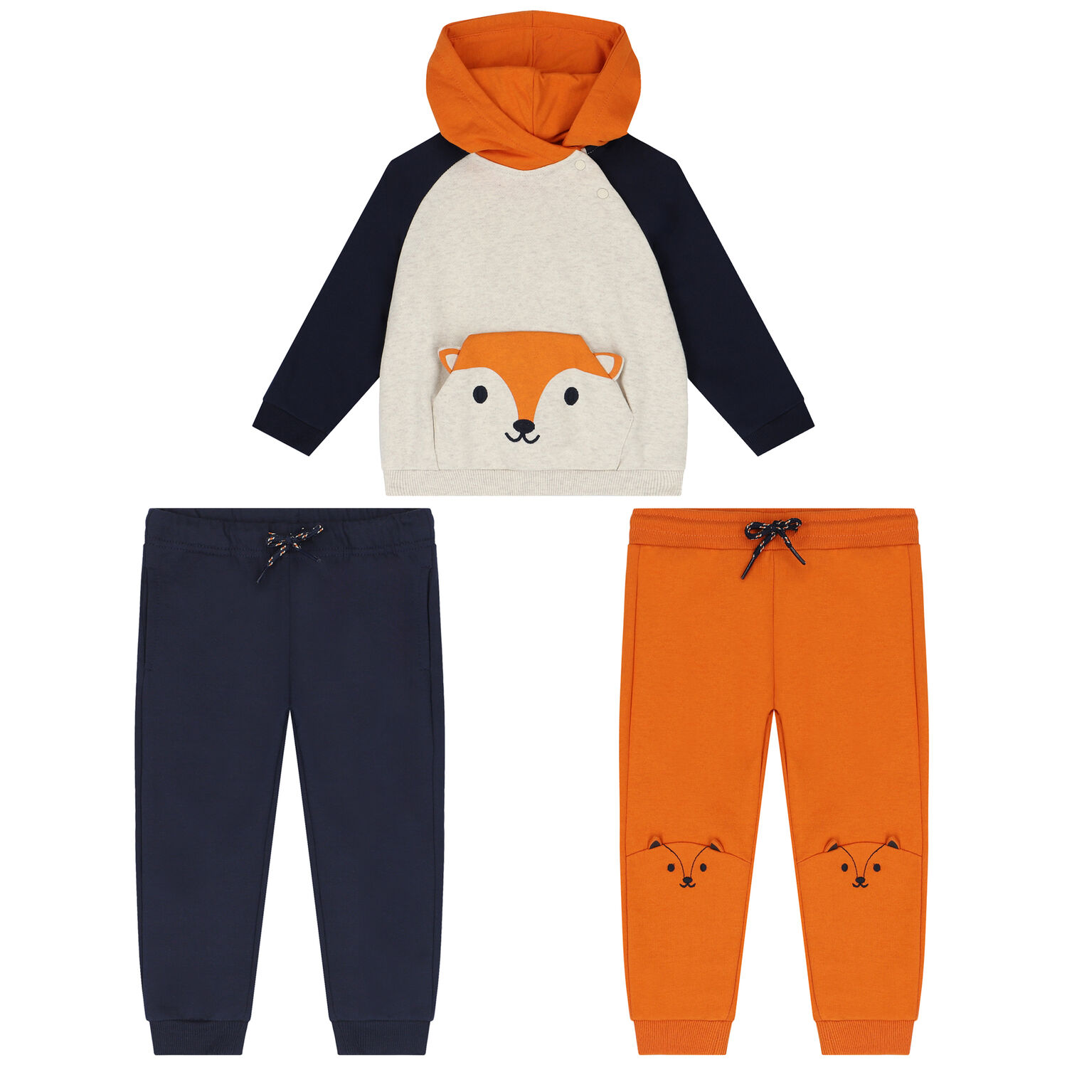 Younger Boys Ivory, Orange & Navy Blue 3 Piece Tracksuit, 1, hi-res