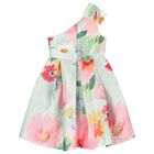 Girls Green Floral Pleated Dress, 1, hi-res