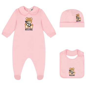 Baby Girls Pink Teddy Bear Logo Babygrow Gift Set