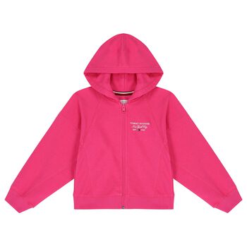 Girls Pink Logo Hooded Zip Up Top