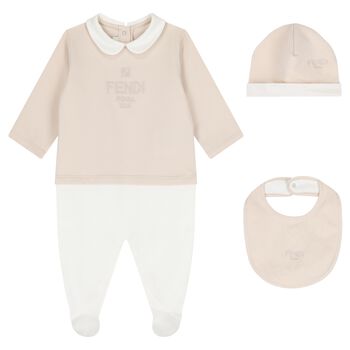 Beige & White Logo Babygrow Gift Set