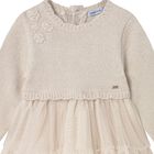 Younger Girls Beige Knitted & Tulle Dress, 2, hi-res