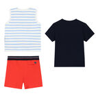 Younger Boys White, Navy & Red Shorts Set, 1, hi-res