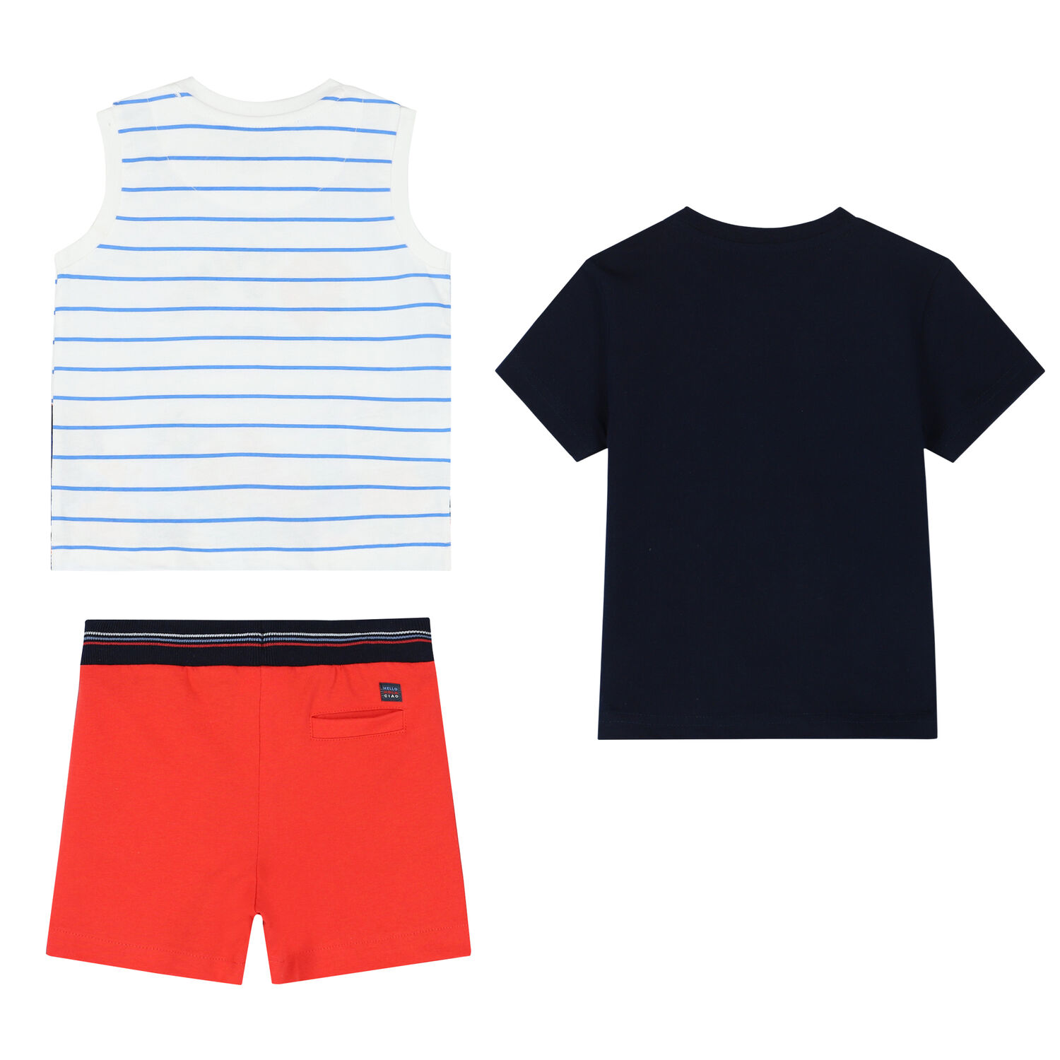 Younger Boys White, Navy & Red Shorts Set, 1, hi-res