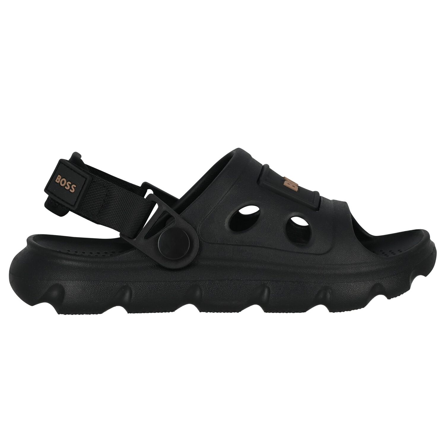 Boys Black Logo Sandals, 1, hi-res