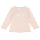 Younger Girls Pink Logo Long Sleeve Top, 1, hi-res