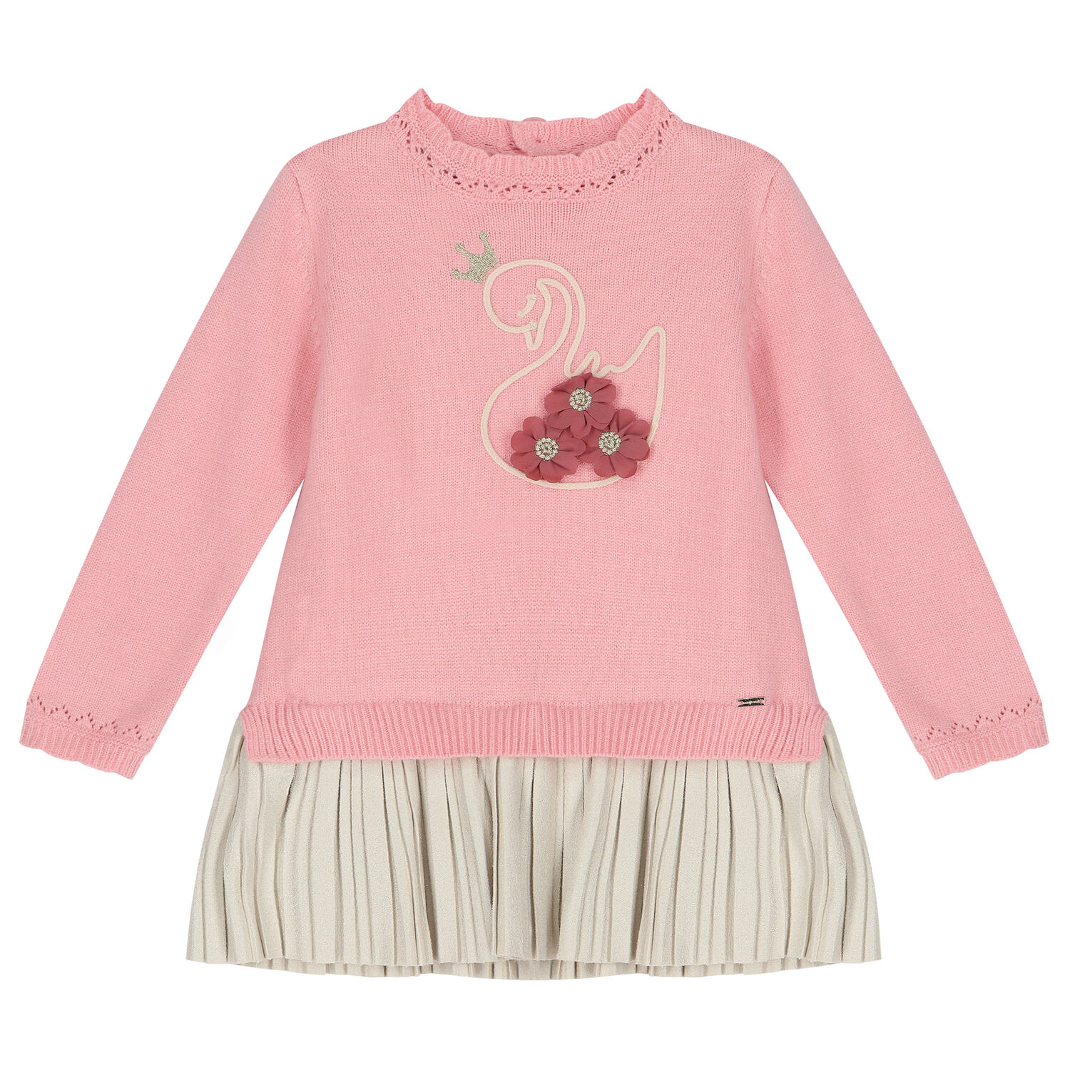 فستان بنات باللون الوردى والبيج, 1, hi-res