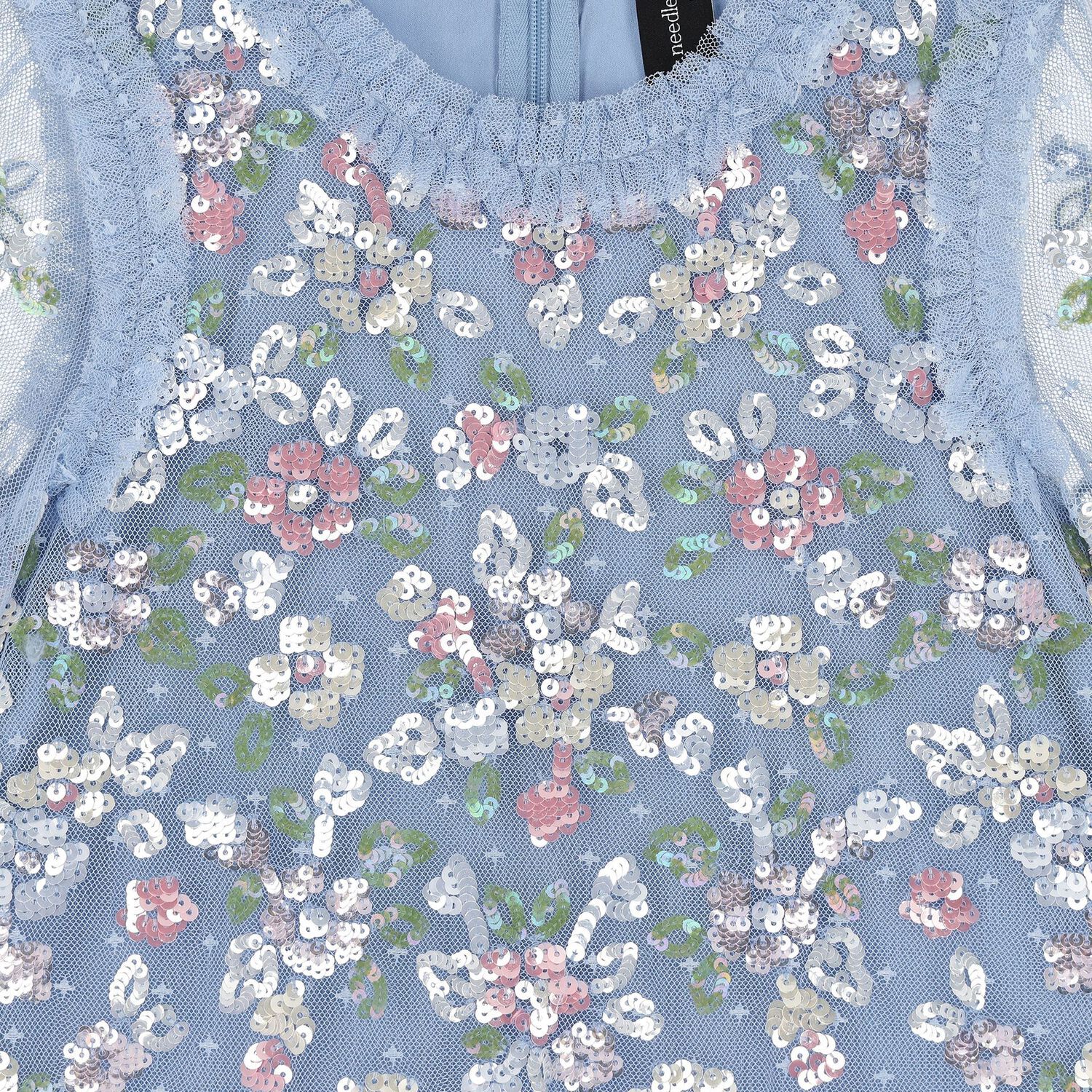 Girls Blue Floral Tulle & Sequin Dress, 1, hi-res image number null