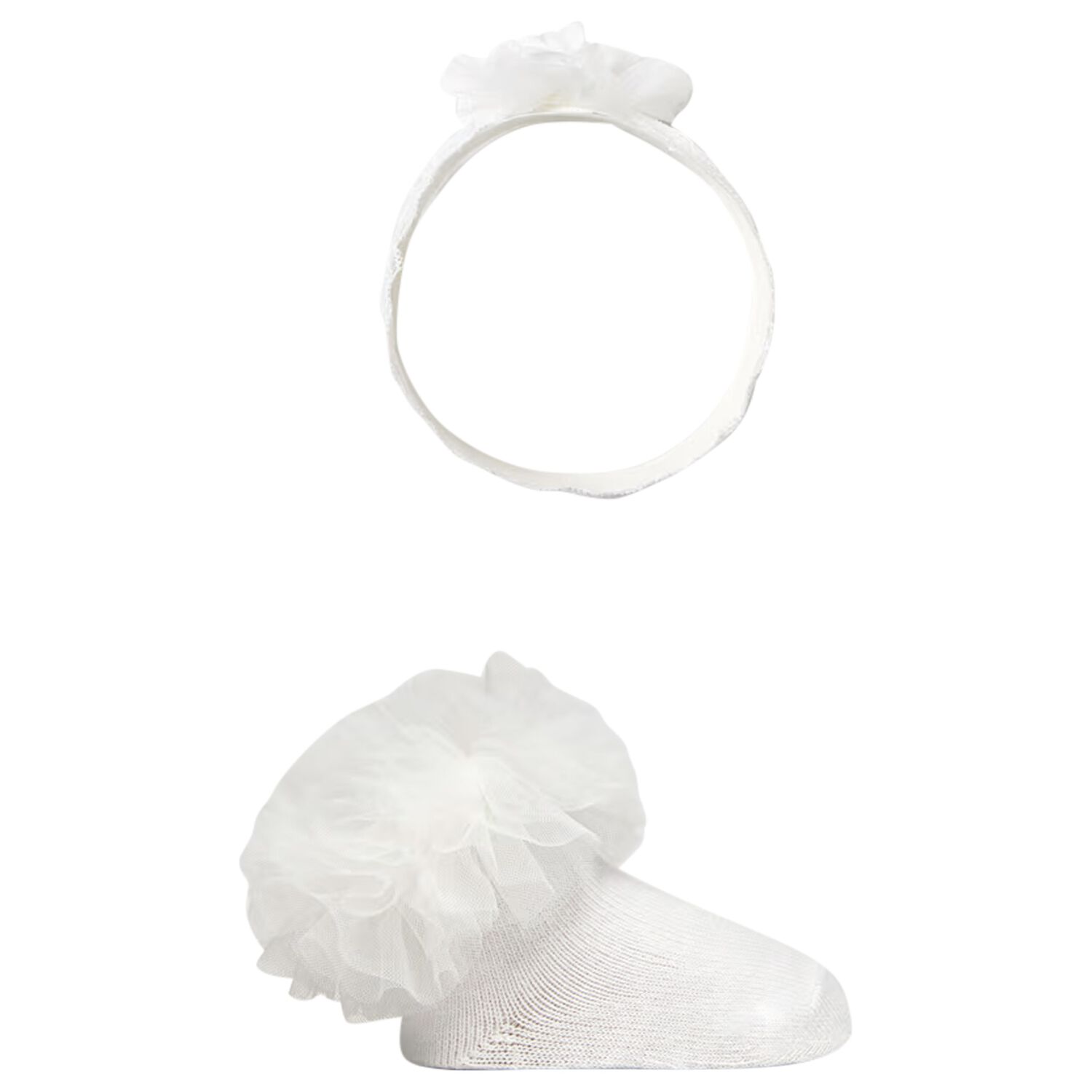 Baby Girls White Headband & Socks Set, 2, hi-res
