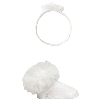 Baby Girls White Headband & Socks Set