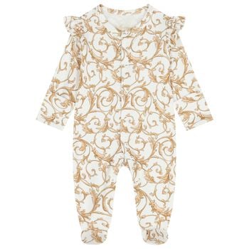 Baby Girls White & Gold Babygrow