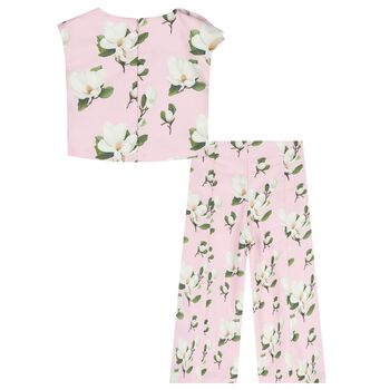 Girls Pink Floral Trousers Set
