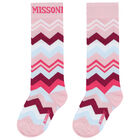 Girls Pink & Purple Logo Zigzag Socks, 2, hi-res