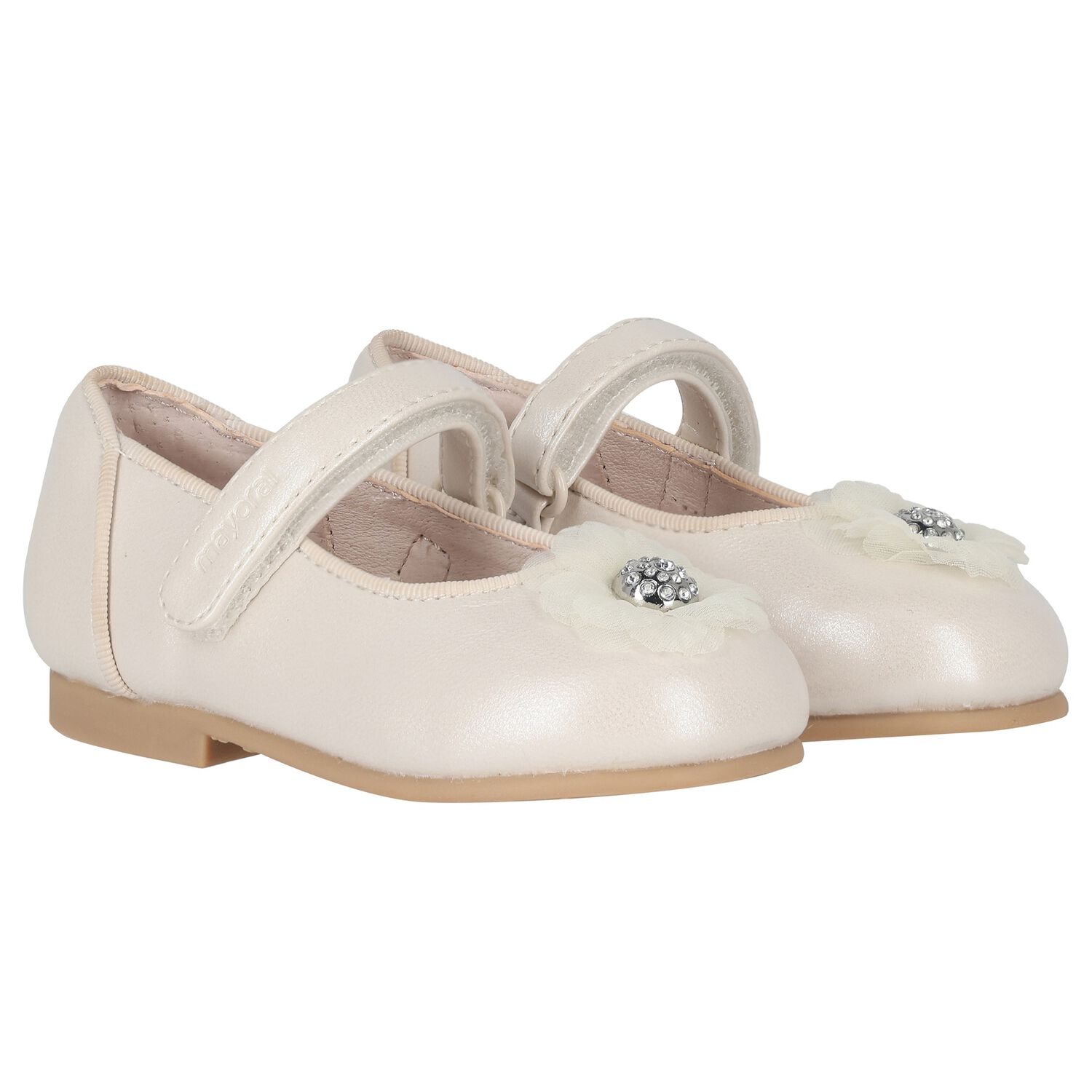 حذاء بنات مزين بزهرة الماس باللون العاجي , 3, hi-res image number null