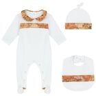 White & Beige Logo Babygrow Set, 1, hi-res
