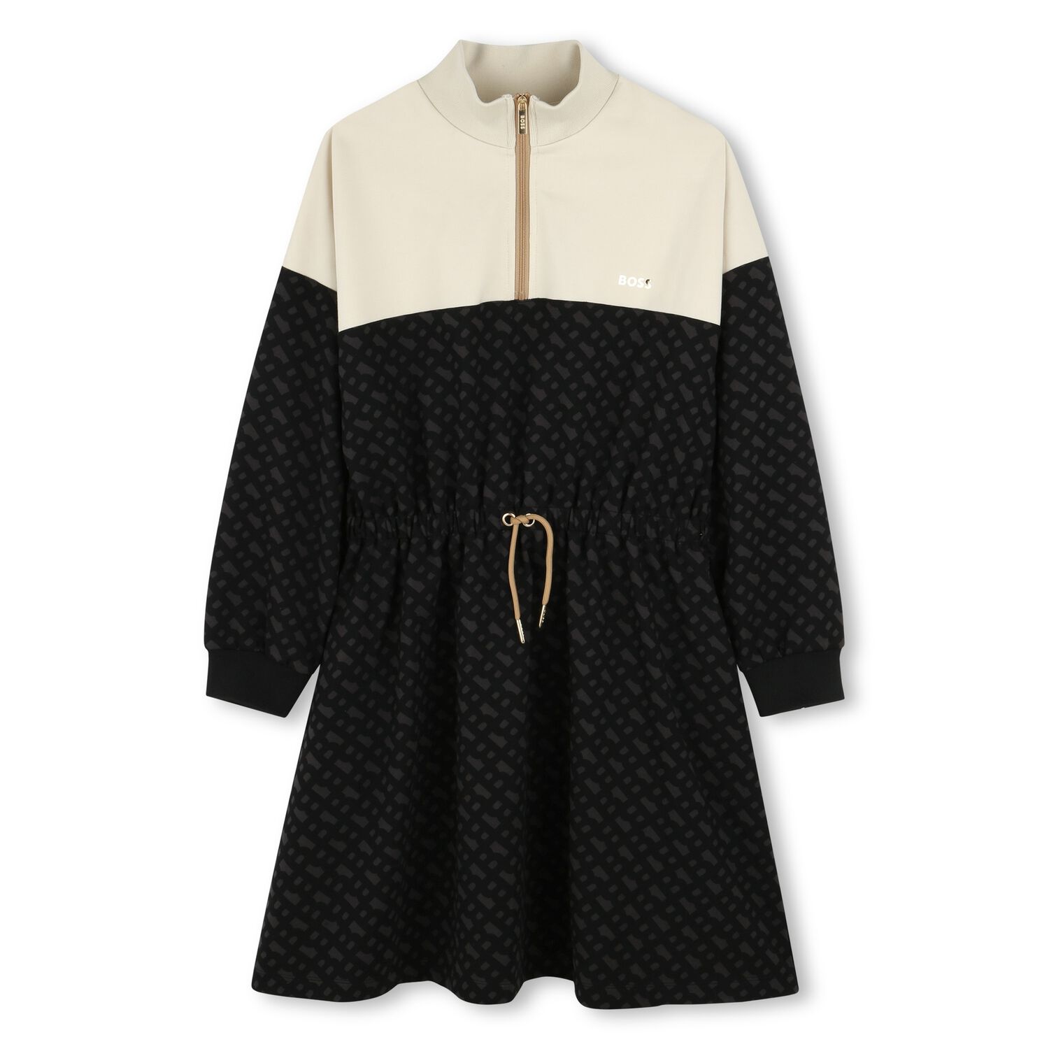 Girls Ivory & Black Logo Dress, 1, hi-res