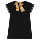 فستان بنات بالشعار باللون الأسود والذهبي, 2, hi-res