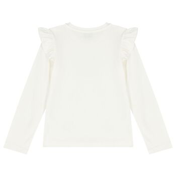 Girls Ivory Teddy Bear Logo Long Sleeve Top