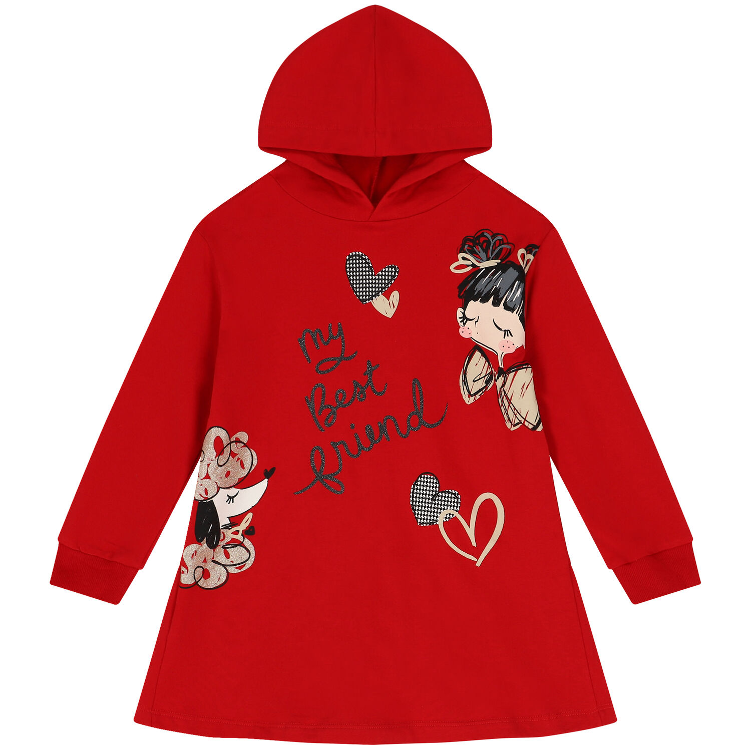 فستان بنات هودى باللون الاحمر, 1, hi-res image number null