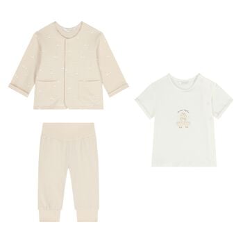 Ivory & Beige Baby Tracksuit Set ( 3 Piece )