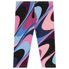 Younger Girls Black, Pink & Purple Onde Leggings, 1, hi-res