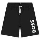 Boys Black Logo Swim Shorts, 1, hi-res