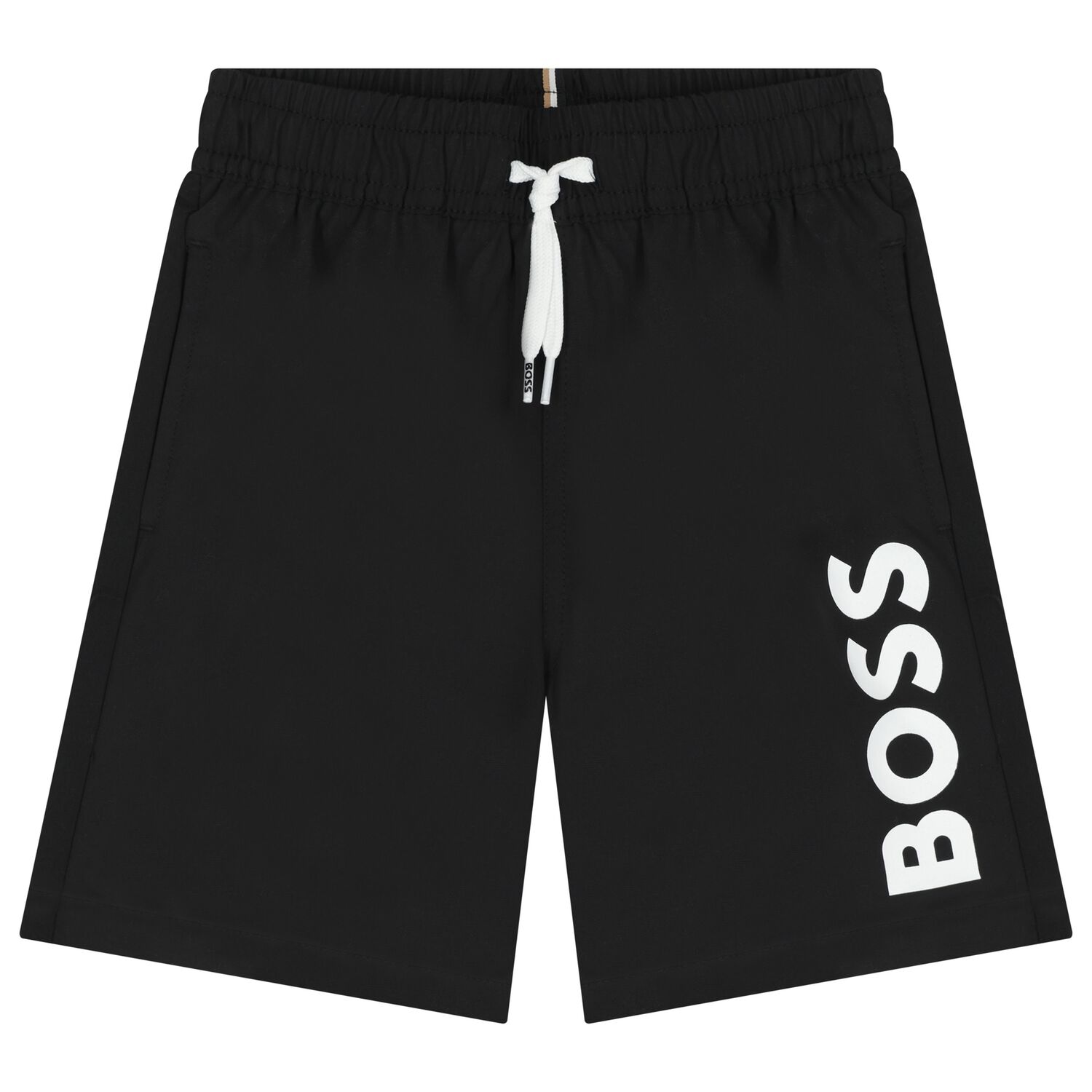 Boys Black Logo Swim Shorts, 1, hi-res
