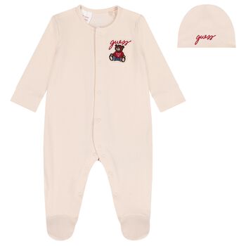 Baby Boys Beige Logo Babygrow & Hat Gift Set