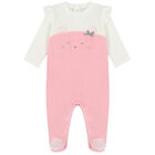 Baby Girls Pink & White Cat Babygrow, 1, hi-res