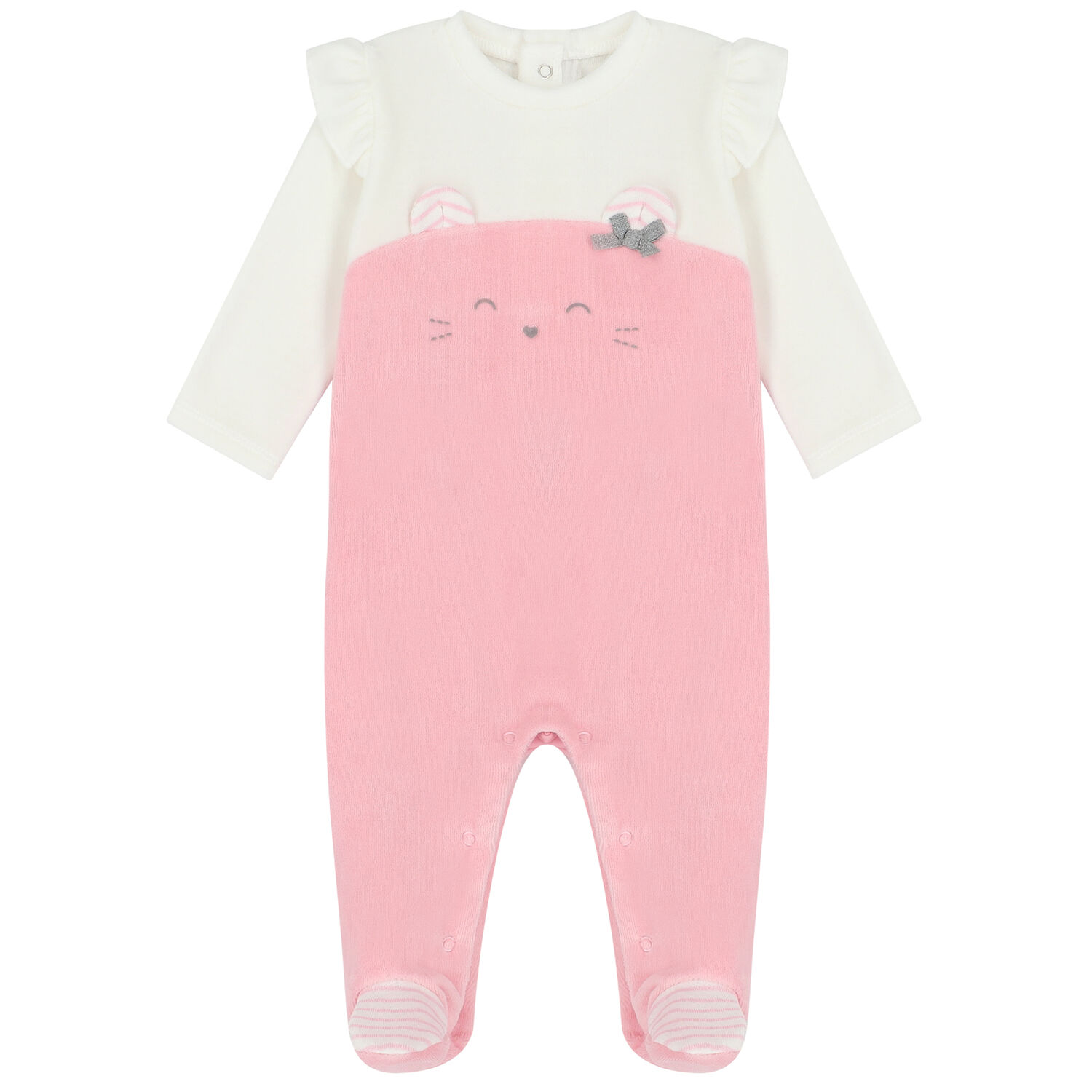 Baby Girls Pink & White Cat Babygrow, 1, hi-res