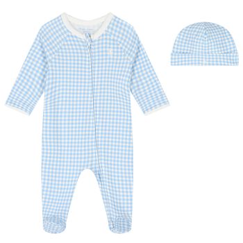 Baby Boys Blue Gingham Cotton Babygrow Set