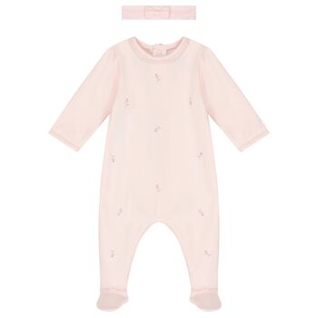 Girls Pink Babygrow & Headband Set