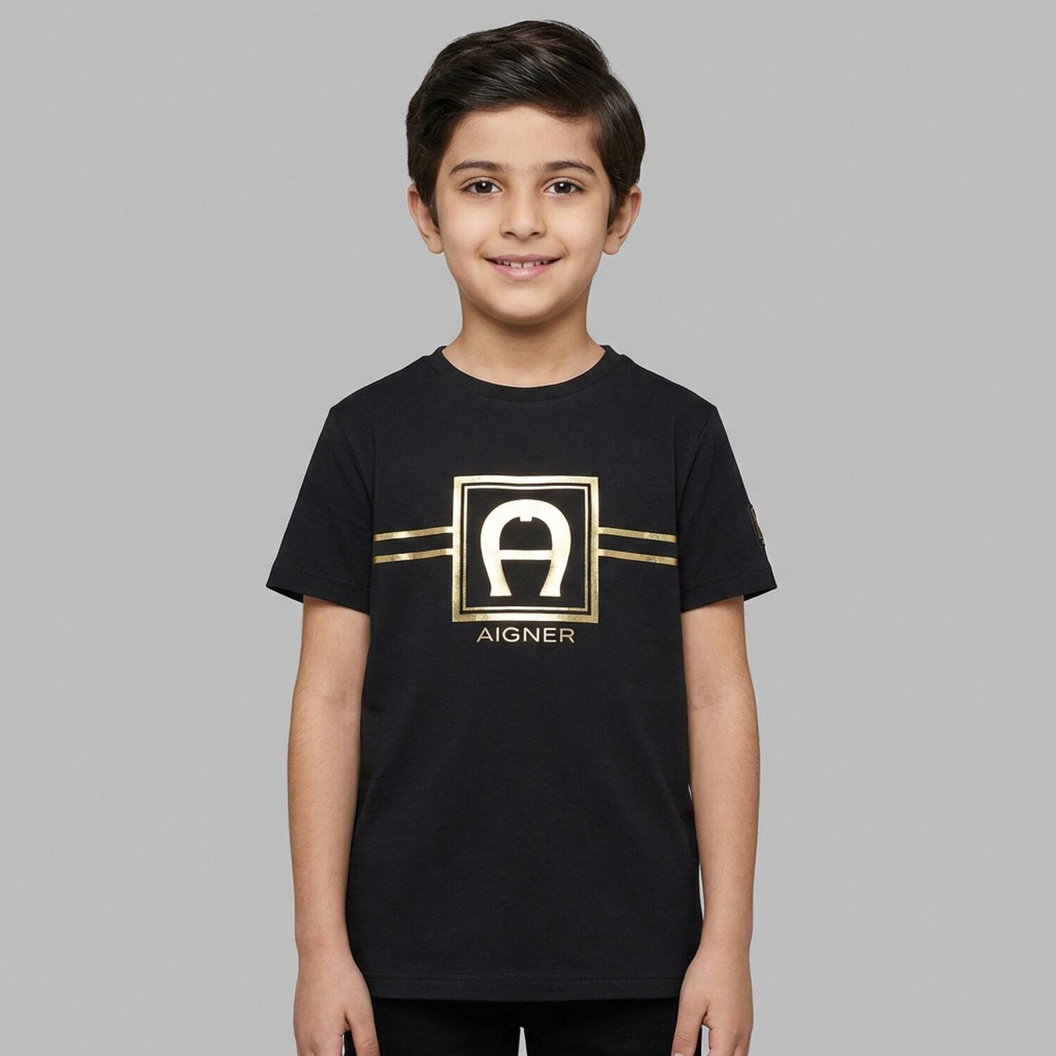 Boys Black & Gold Logo T-Shirt, 2, hi-res