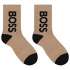 Boys Black & Beige Logo Socks, 1, hi-res