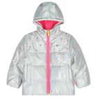 Girls Silver Iridescent Puffer Jacket, 1, hi-res