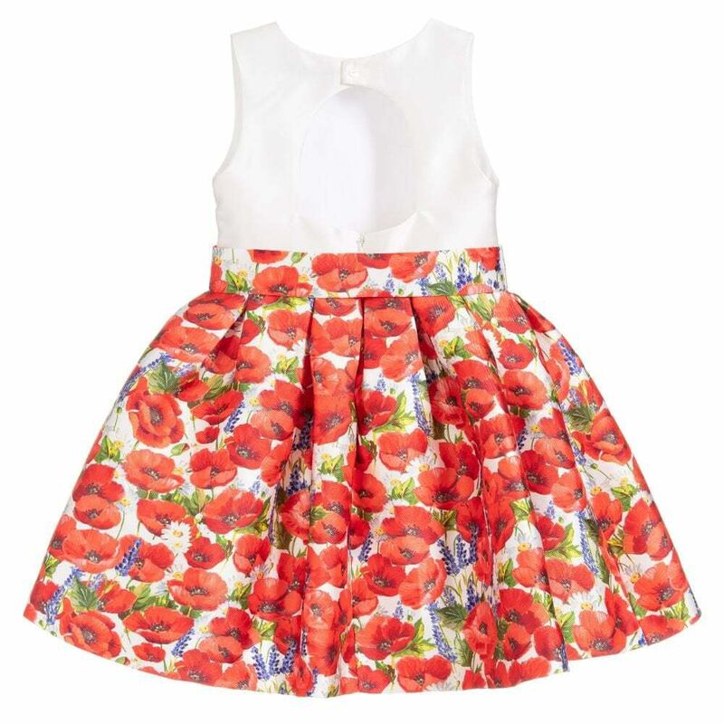 Girls White & Red Poppy Dress, 1, hi-res image number null