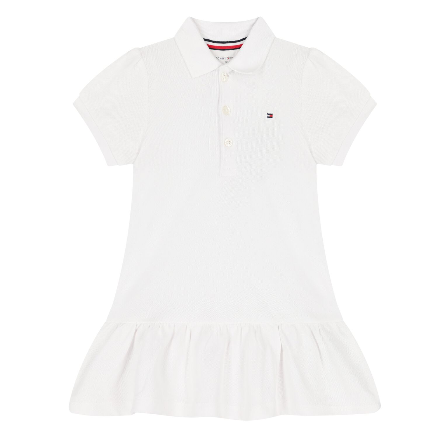 Younger Girls White Flag Embroidered Polo Dress, 2, hi-res