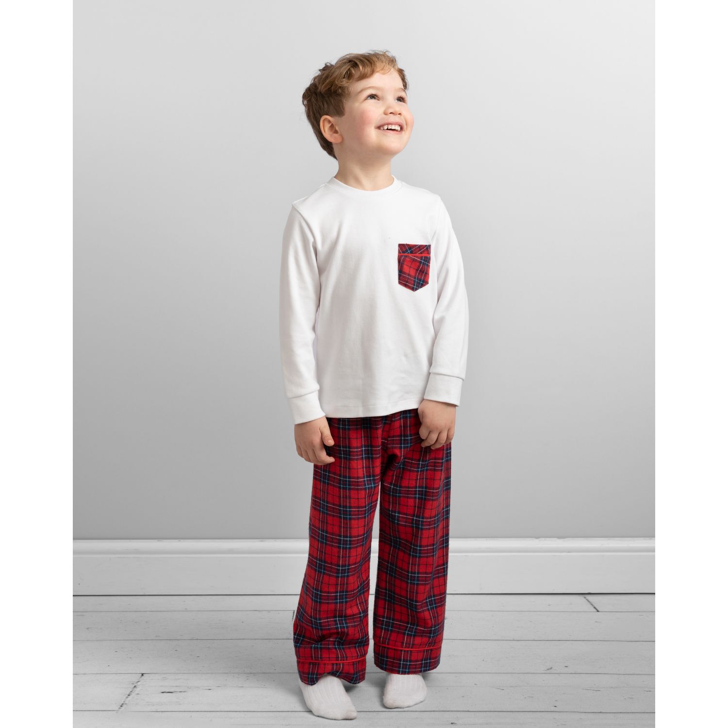 Caramelo Kids Boys White Red Tartan Check Pyjamas Junior Couture QA